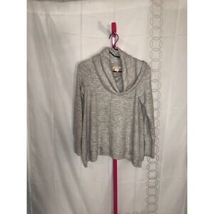 FOR THEE Cowl Neck Sweater Light Gray Marled Knit Pullover Top Women's Size S